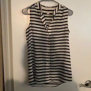 Navy blue and white striped sleeveless, J Crew, size 2 blouse